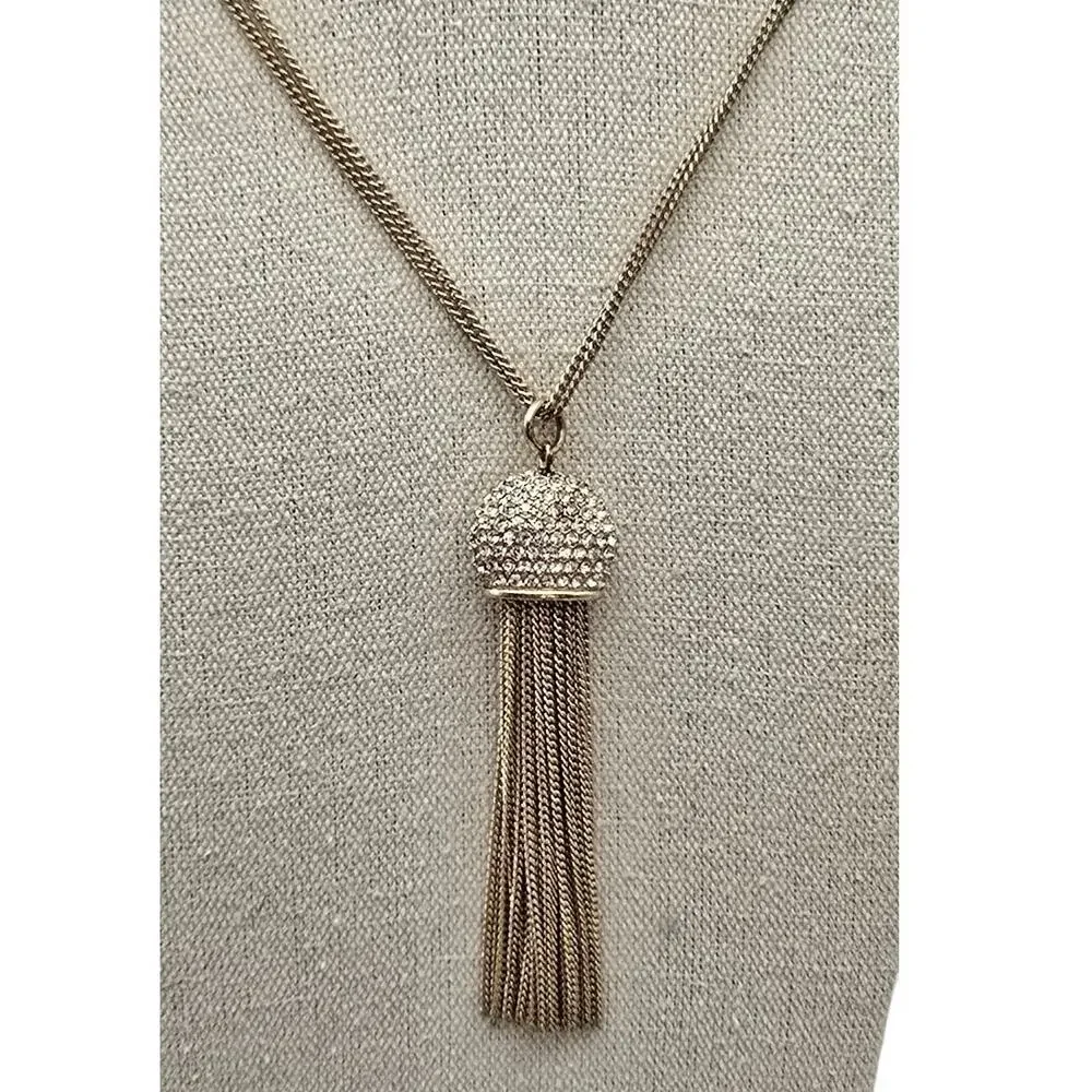 Gold Tone Crystal Tassel Pendant long Necklace New York & Company